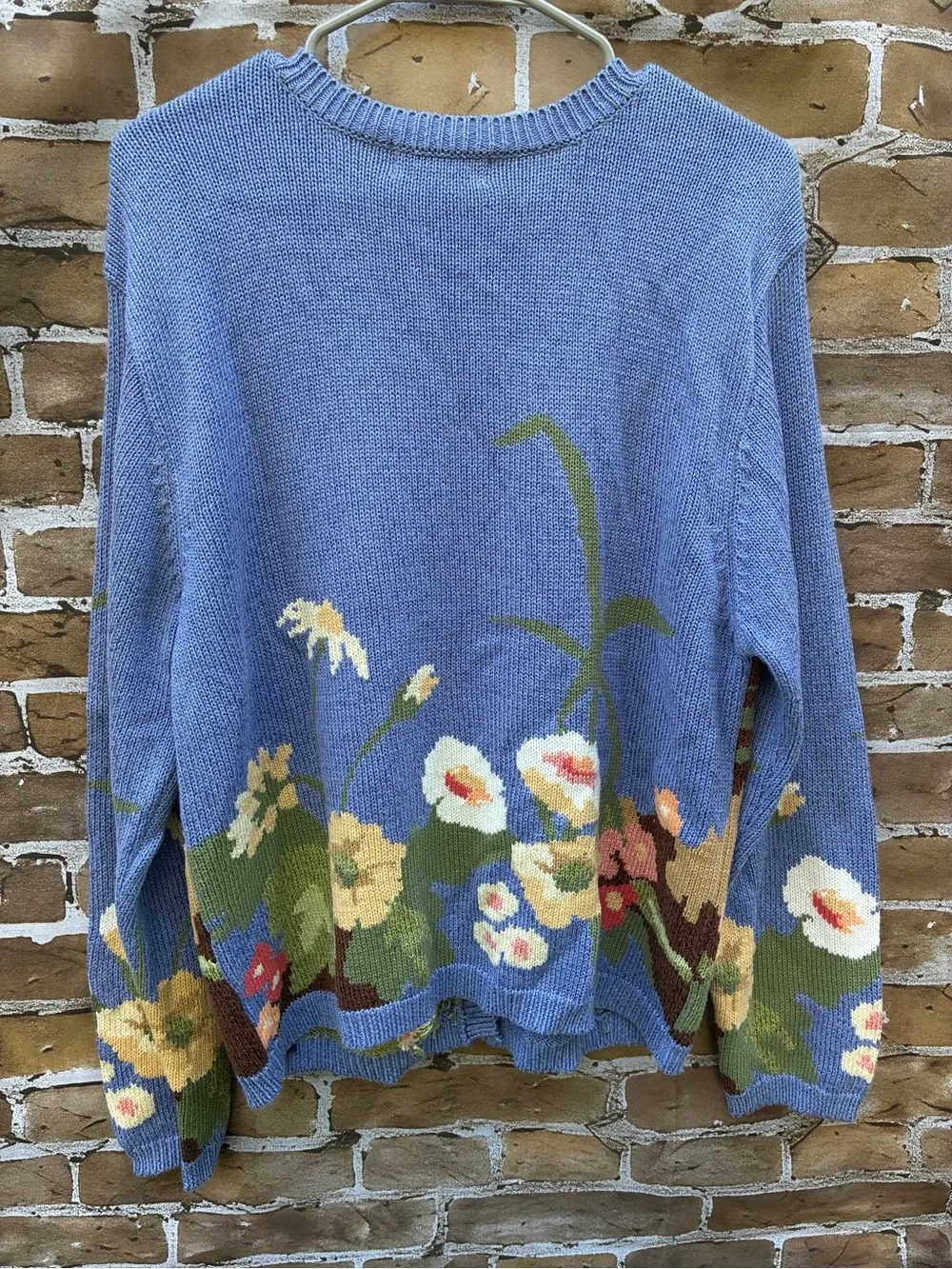 Vintage Talbots L cornflower Blue Floral Intarsia Cardigan